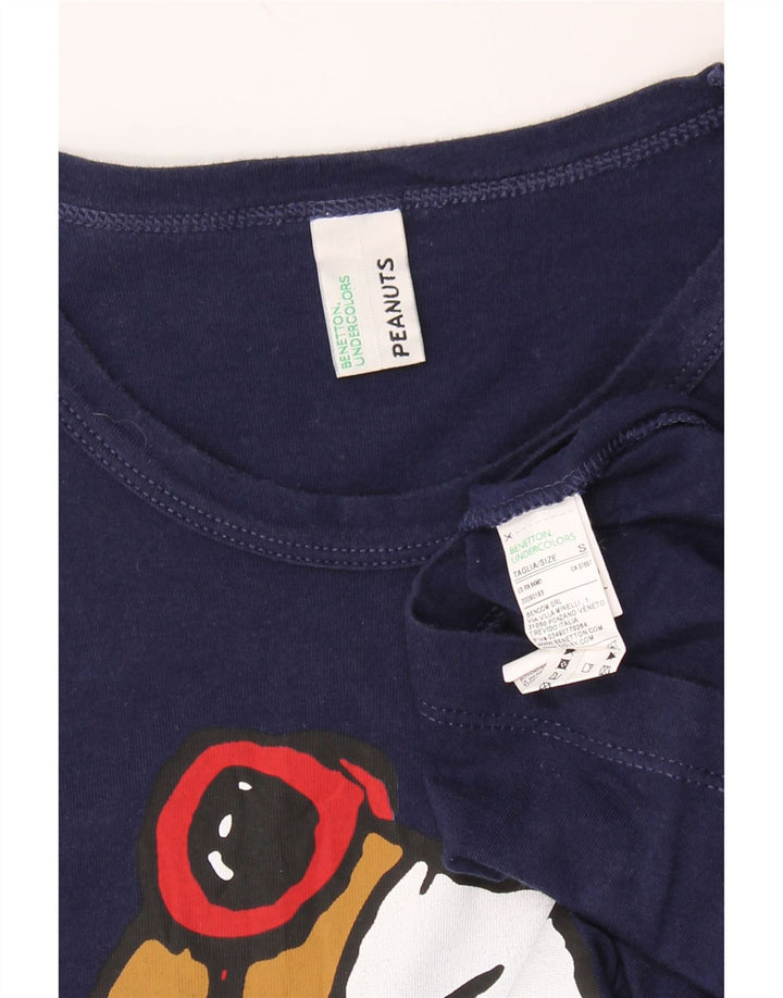 T-shirt grafica da donna BENETTON Peanuts UK 10 piccola in cotone blu navy