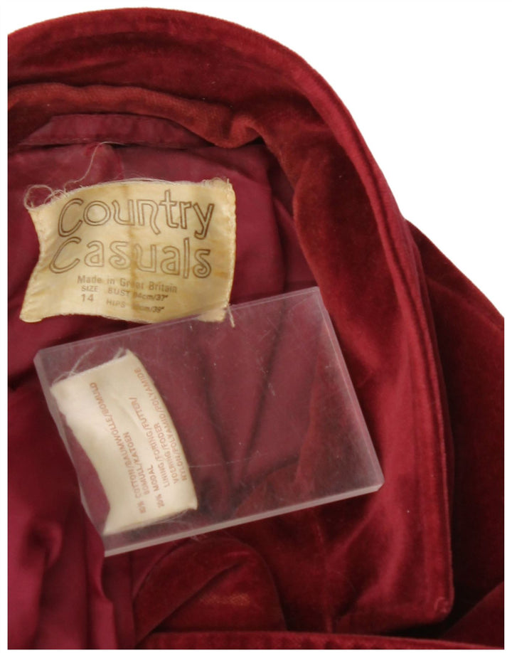 COUNTRY CASUALS Giacca blazer in velluto a 2 bottoni da donna UK 14 Grande Borgogna