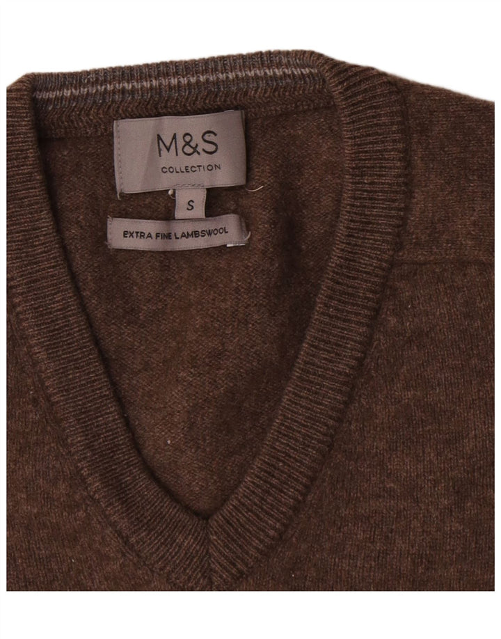 Maglione da uomo Marks & Spencer con scollo a V piccolo lana d'agnello marrone