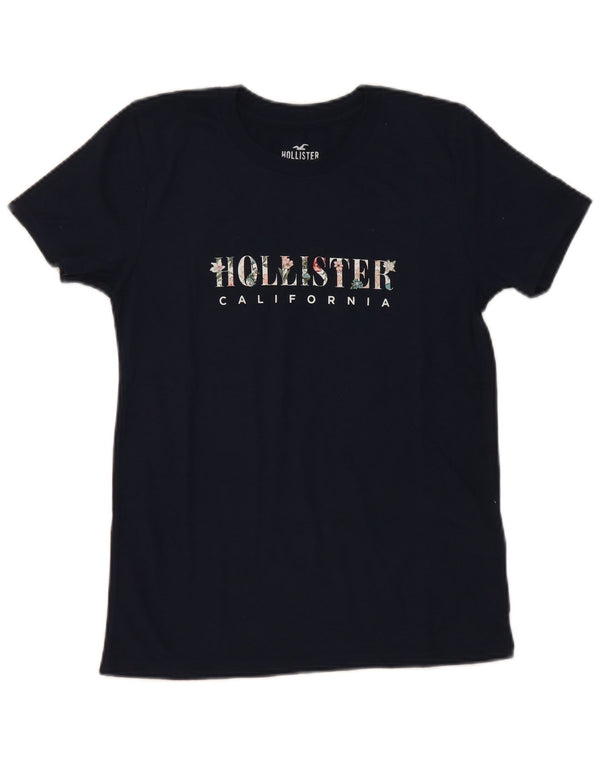 T-shirt grafica Hollister da donna Top UK 10 Small Blu Navy Cotone