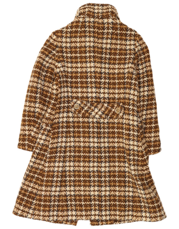 Soprabito da donna vintage UK 8 piccolo in lana a spina di pesce marrone
