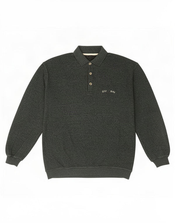 Maglione vintage da uomo con collo a polo XL in cotone verde