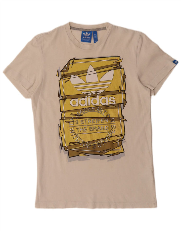 ADIDAS Mens Graphic T-Shirt Top Small Off White Cotton