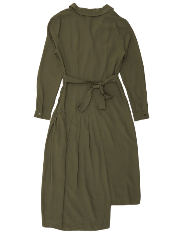 Topshop Abito lungo asimmetrico a maniche lunghe da donna UK 10 piccolo kaki