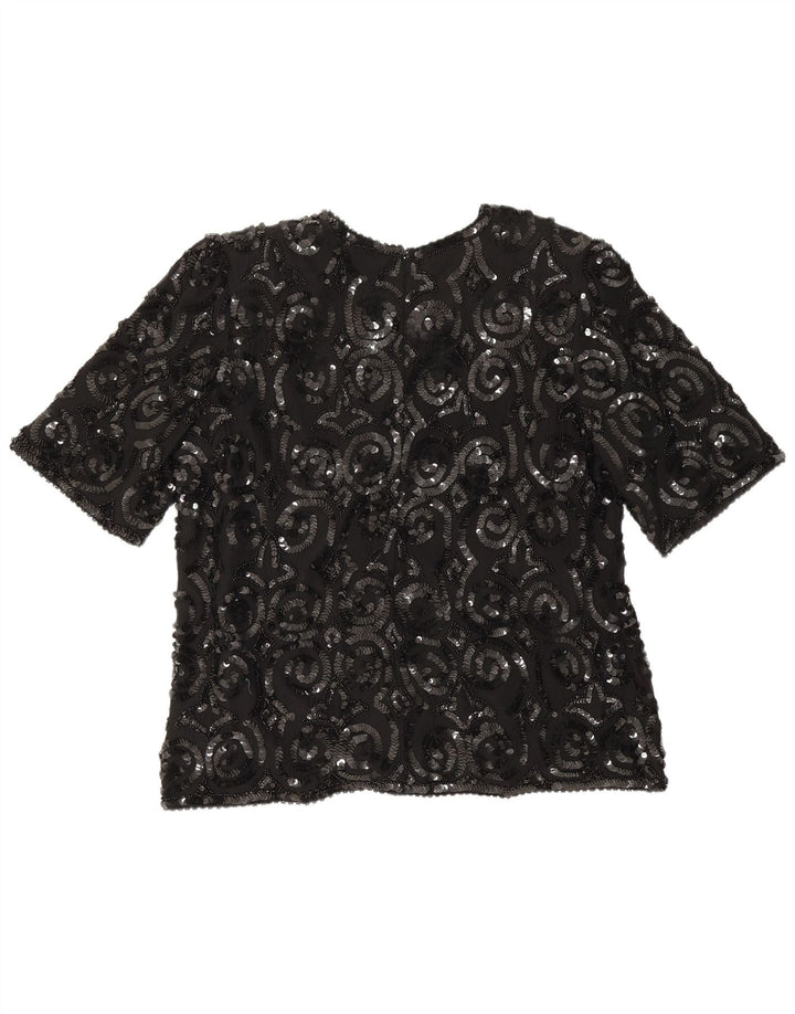 Camicetta da donna Frank Usher Top UK 16 grande seta nera