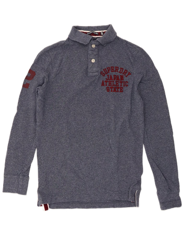 Polo da uomo a maniche lunghe con grafica Superdry Small in cotone screziato blu navy
