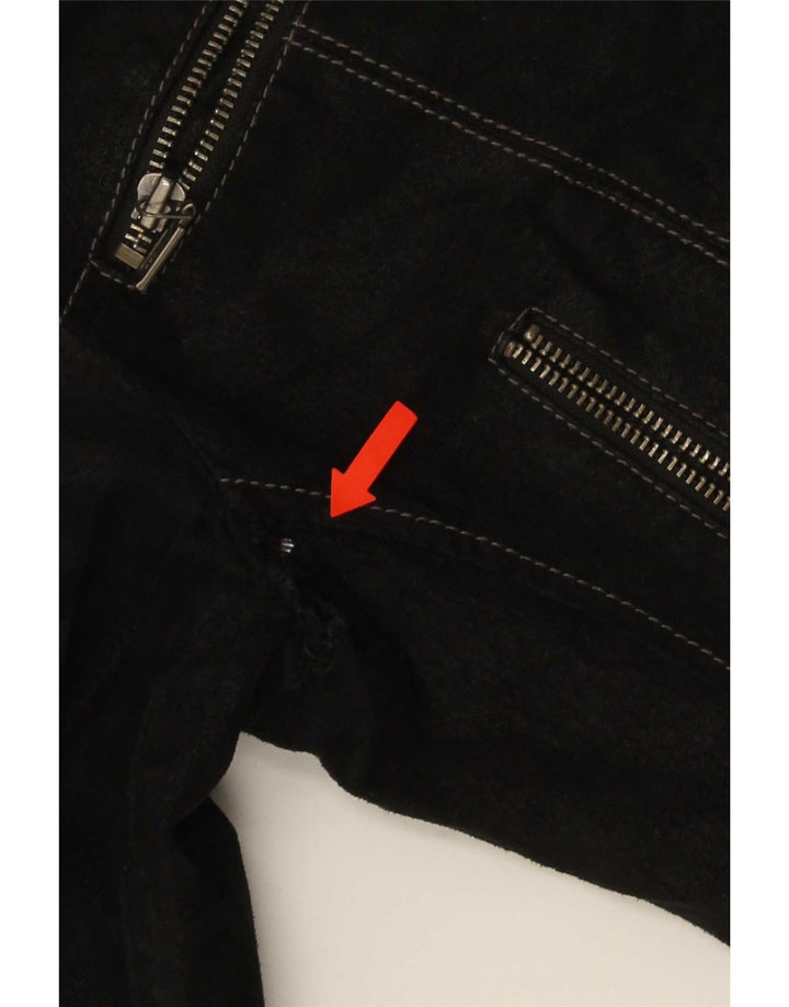 Giacca vintage in pelle scamosciata da donna UK 10 piccola in pelle nera