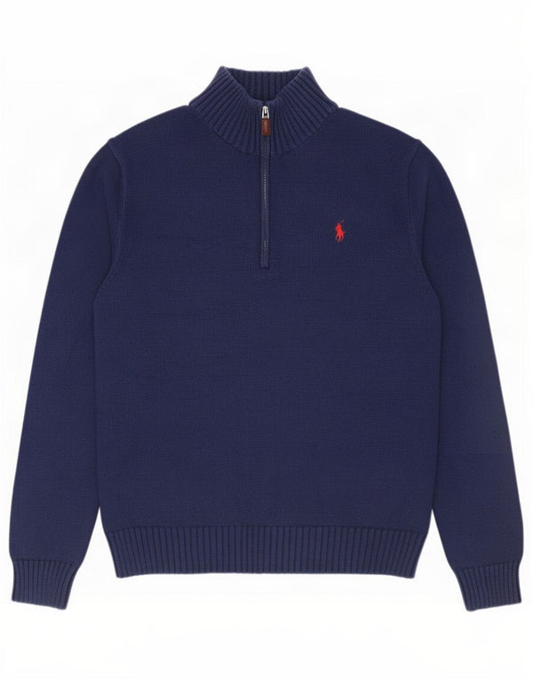 Polo Ralph Lauren Maglione da uomo con zip e collo in cotone blu navy medio