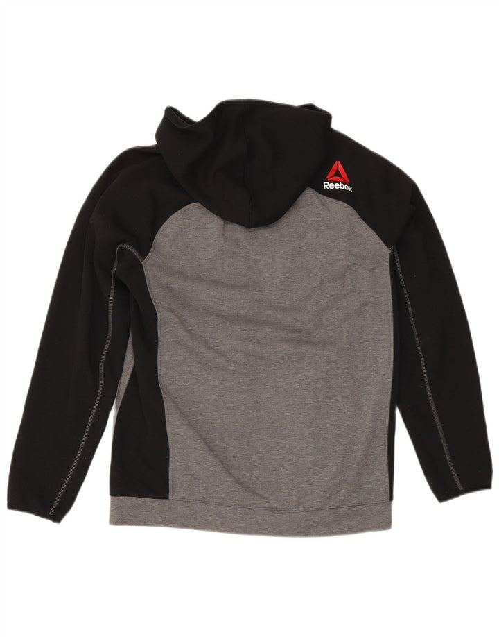 REEBOK Felpa con cappuccio e zip da uomo piccola in poliestere color block grigio