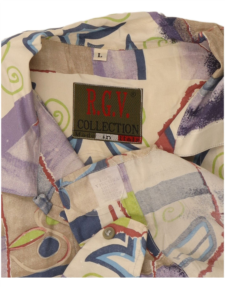 Camicia a maniche corte vintage da uomo con motivo astratto, grande, multicolore