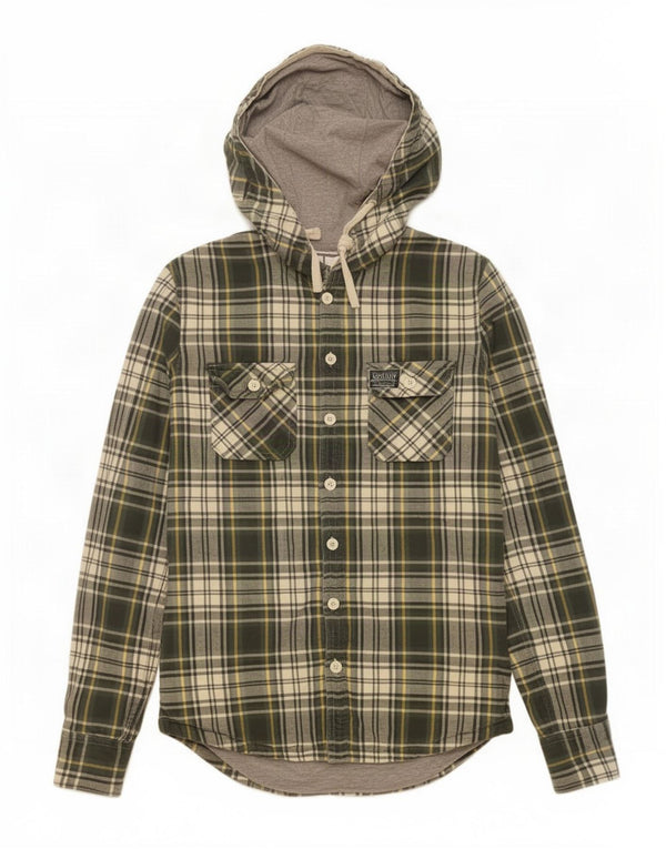 Superdry Mens Hooded Lumberjack Flannel Shirt Medium Green Check Cotton