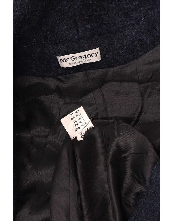 Cappotto vintage da donna con cappuccio IT 46 Large in lana blu navy