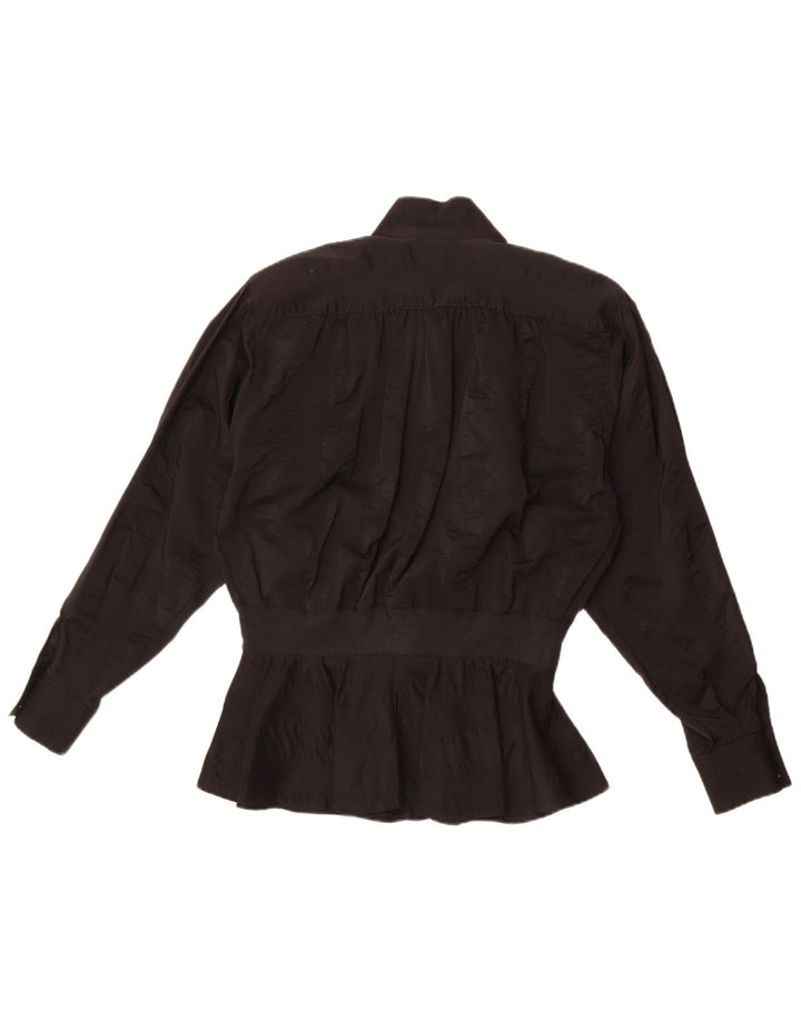 Camicetta camicia vintage da donna UK 18 XL acetato nero