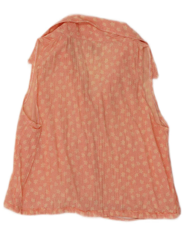 Camicetta senza maniche corta da donna vintage UK 10 piccolo floreale arancione