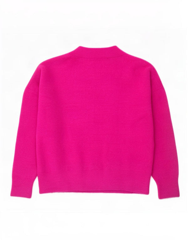 Maglione oversize con scollo a V da donna Zara UK 14 Large Pink acrilico
