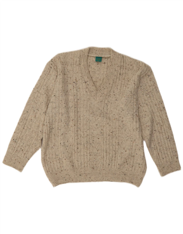 Maglione da uomo con scollo a V Canda C&A, acrilico screziato beige medio