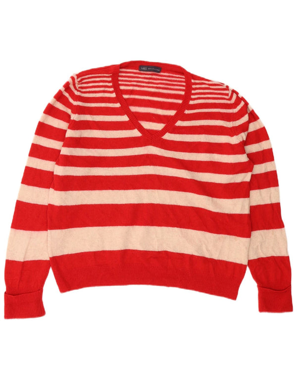 Maglione maglione con scollo a V da donna Marks & Spencer UK 18 XL lana a righe rosse