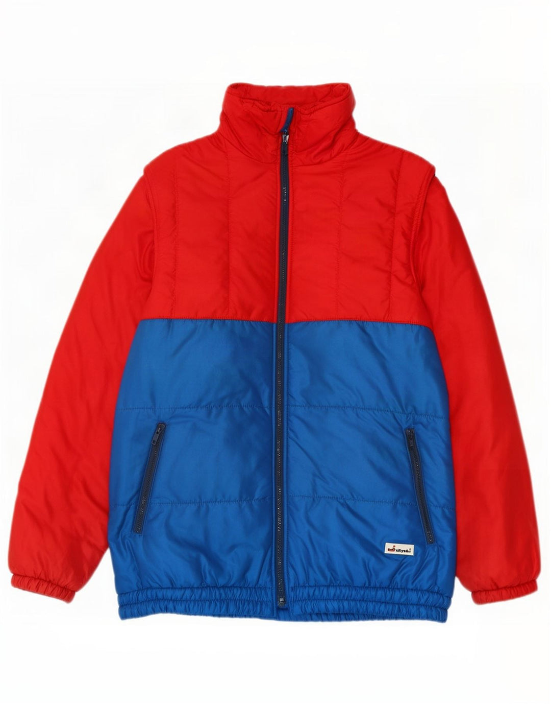 Giacca imbottita da uomo vintage UK 38 poliammide color block rosso medio
