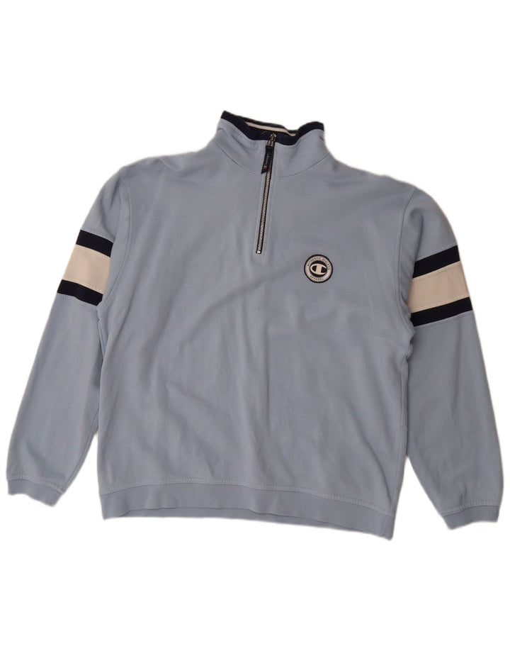 CHAMPION Felpa da uomo con collo con zip, maglione grande, cotone color block blu