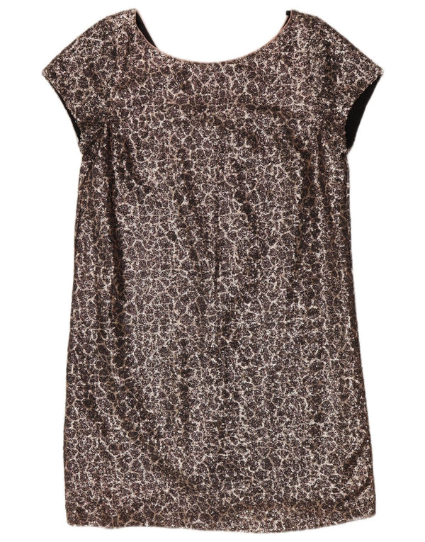 Abito a trapezio con paillettes da donna UK 12 Nylon argento medio