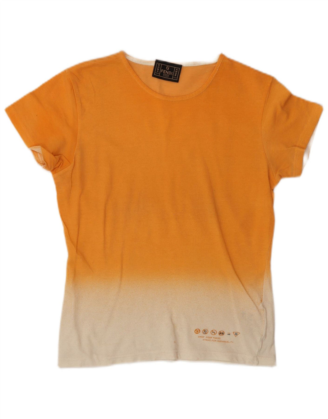 FENDI T-shirt donna Top IT 44 Cotone colorblock arancione medio