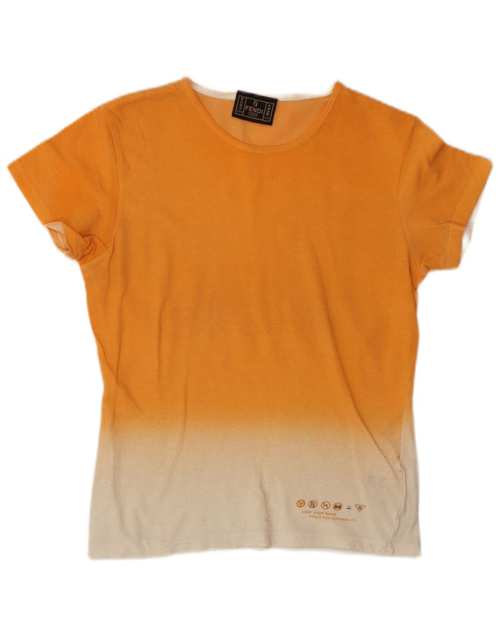 FENDI T-shirt donna Top IT 44 Cotone colorblock arancione medio