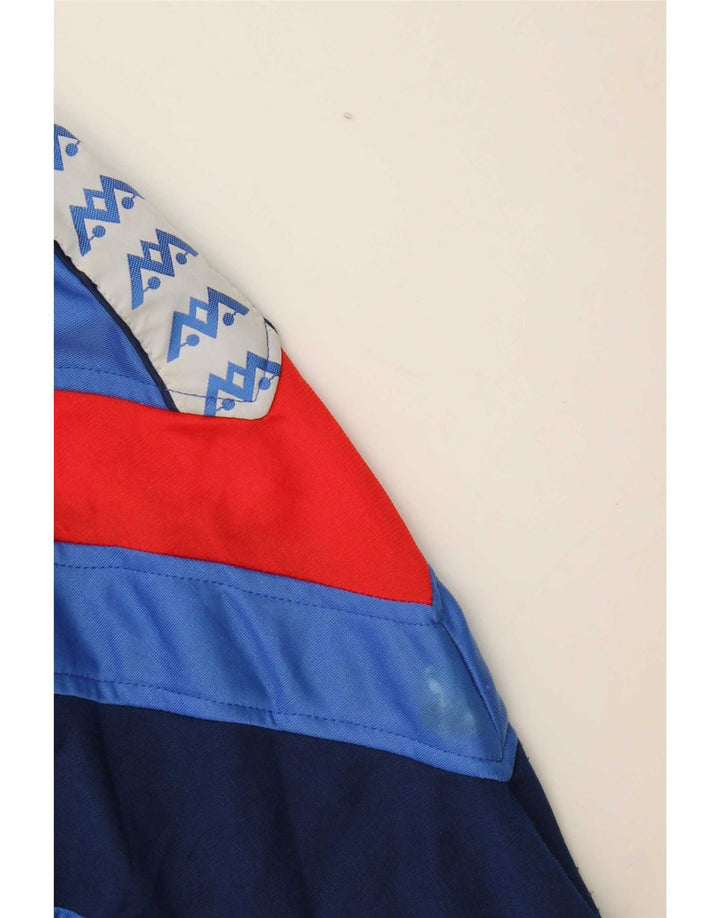 Giacca da tuta grafica da uomo vintage in poliestere color block blu medio