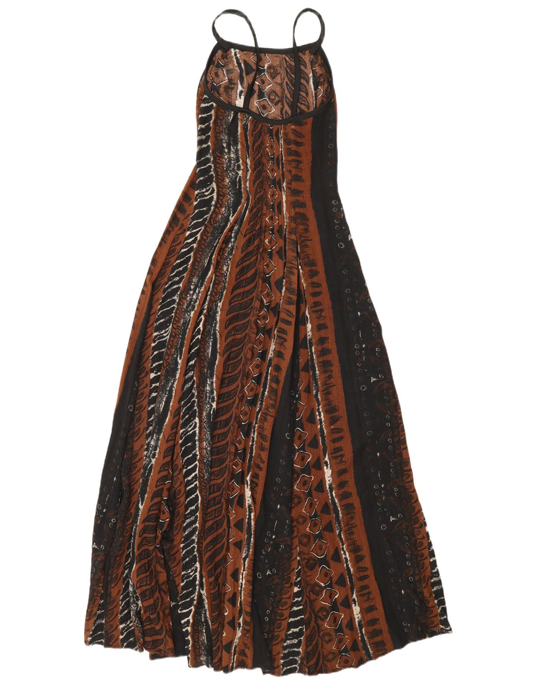 Abito lungo senza maniche da donna vintage UK 12 Viscosa geometrica marrone medio