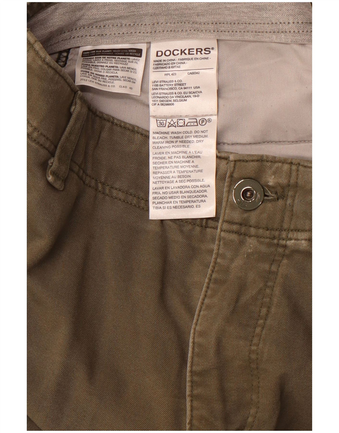 DOCKERS Pantaloni chino slim da uomo W34 L32 cotone kaki