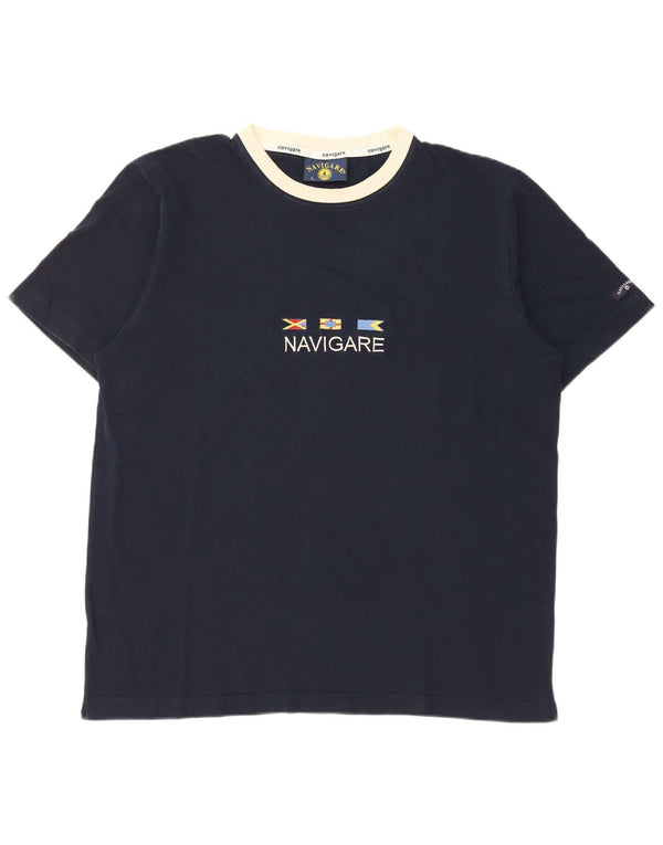 T-shirt grafica da uomo Navigare Top grande in cotone blu navy