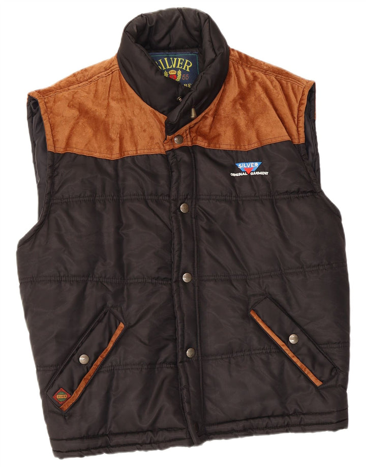 Gilet imbottito da uomo vintage UK 40 grande poliestere color block nero