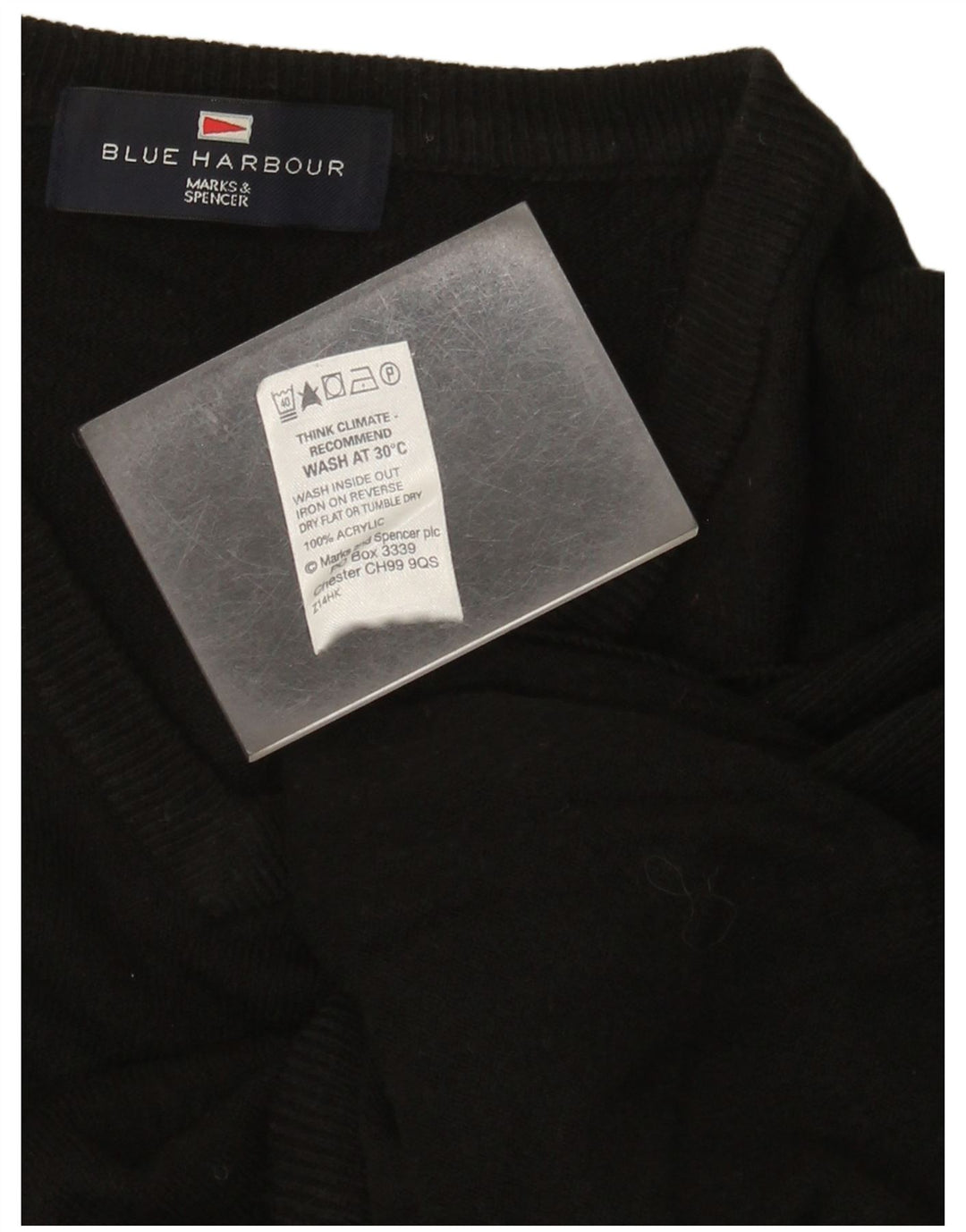 Maglione Marks & Spencer da donna con scollo a V blu Harbour UK 16 grande nero