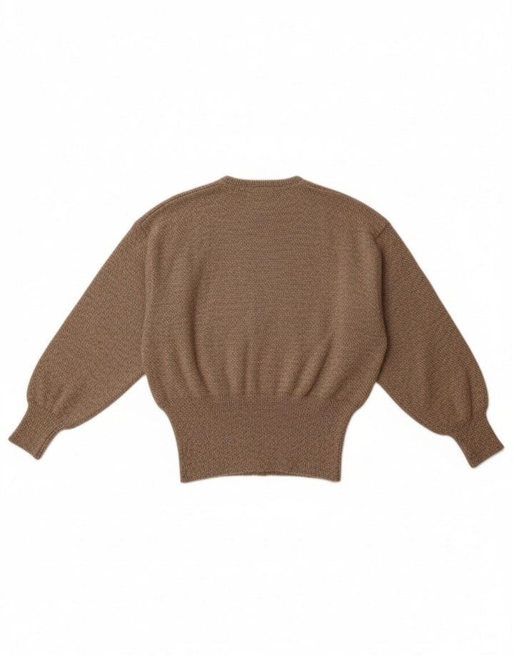 Maglione maglione girocollo da donna vintage UK 14 lana marrone medio