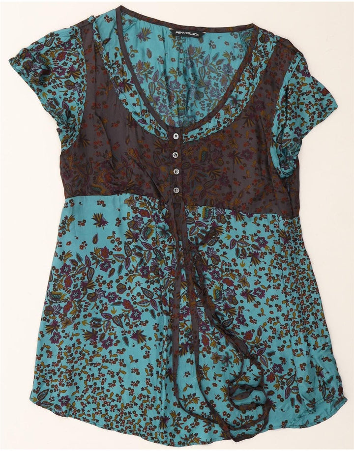 PENNY BLACK Womens Blouse Top UK 12 Medium Blue Floral Viscose Vintage Penny Black and Second-Hand Penny Black from Messina Hembry 