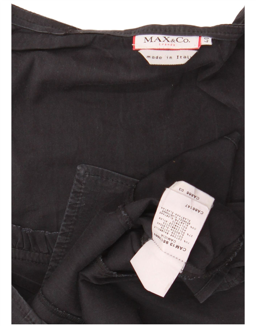 MAX & CO. Camicetta corta da donna con volant sul davanti IT 40 piccola in cotone nero