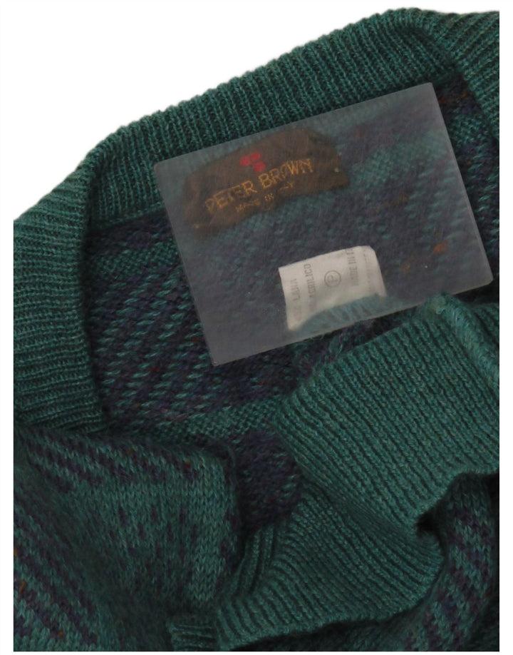 Maglione da uomo con scollo a V Peter Brown IT 50 Lana geometrica verde medio