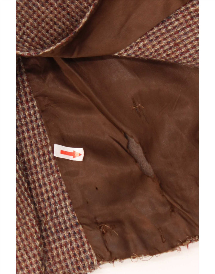 Giacca blazer da uomo a 2 bottoni Harris Tweed UK 36 piccolo pied de poule marrone