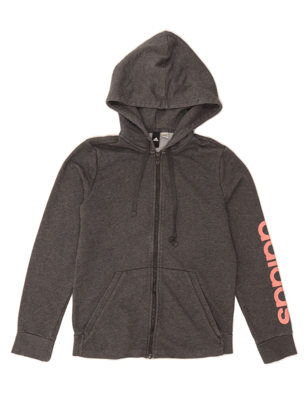 ADIDAS Womens Graphic Zip Hoodie Sweater UK 12 Medium Grey Vintage Adidas and Second-Hand Adidas from Messina Hembry 