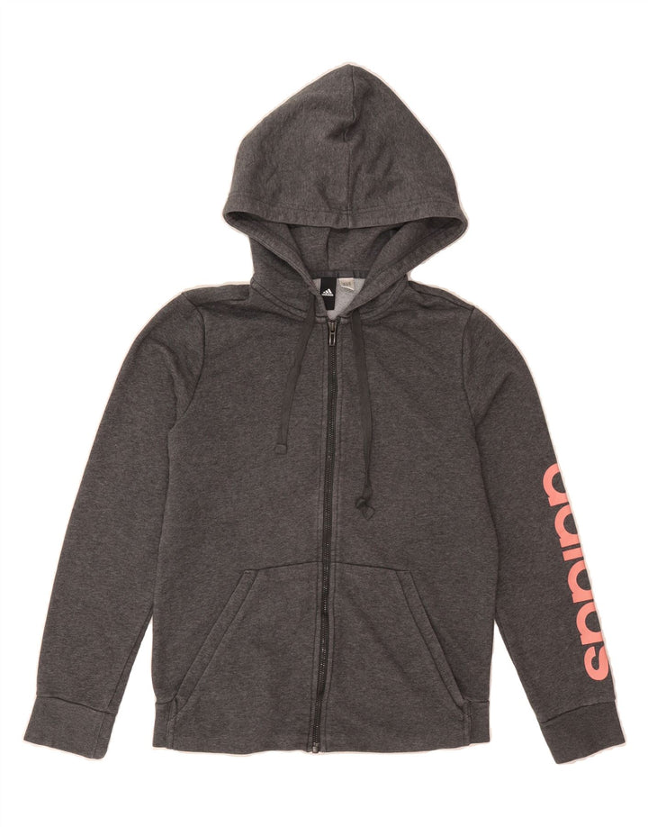 ADIDAS Womens Graphic Zip Hoodie Sweater UK 12 Medium Grey Vintage Adidas and Second-Hand Adidas from Messina Hembry 