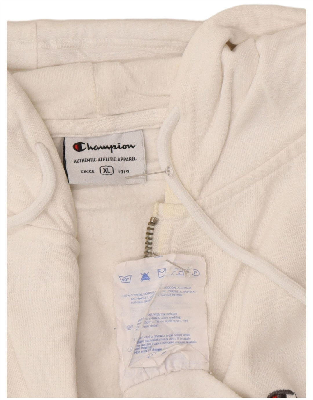 Maglione con cappuccio e zip da uomo Champion XL in cotone bianco