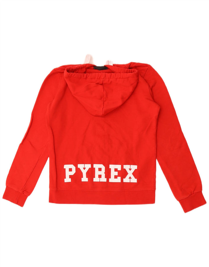 Pyrex Felpa con cappuccio con zip grafica da donna UK 14 Cotone rosso medio