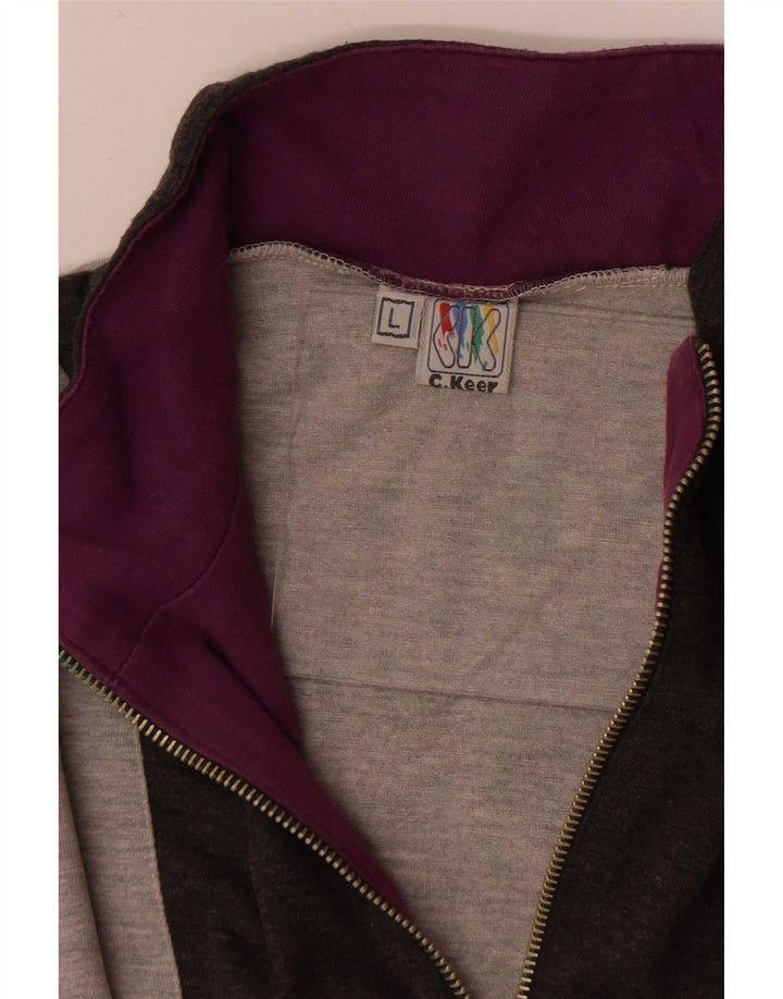 Felpa vintage da uomo con collo con zip grafica, maglione a righe grigie grandi