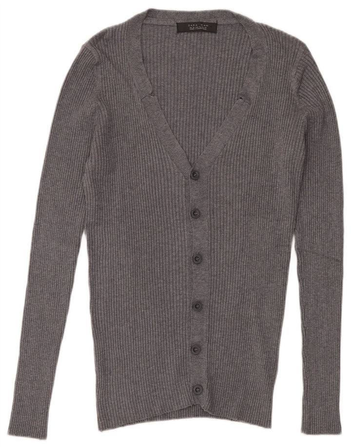 Maglione Cardigan Uomo Zara Viscosa Grigio Medio