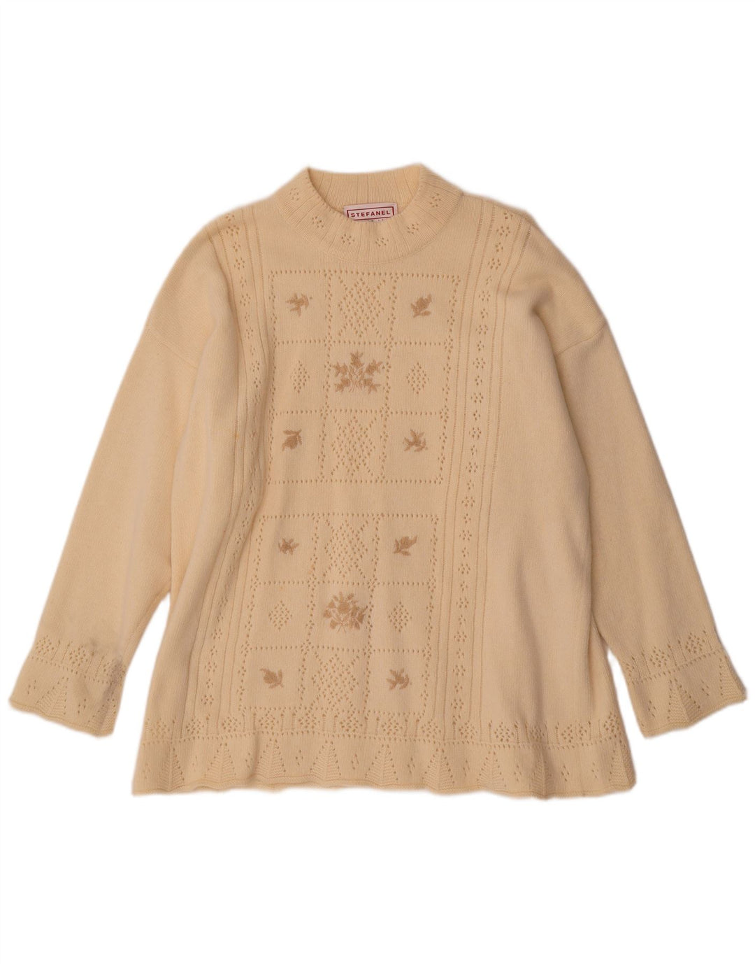 Maglione da donna Stefanel con collo alto e maglione UK 14 medio bianco sporco floreale