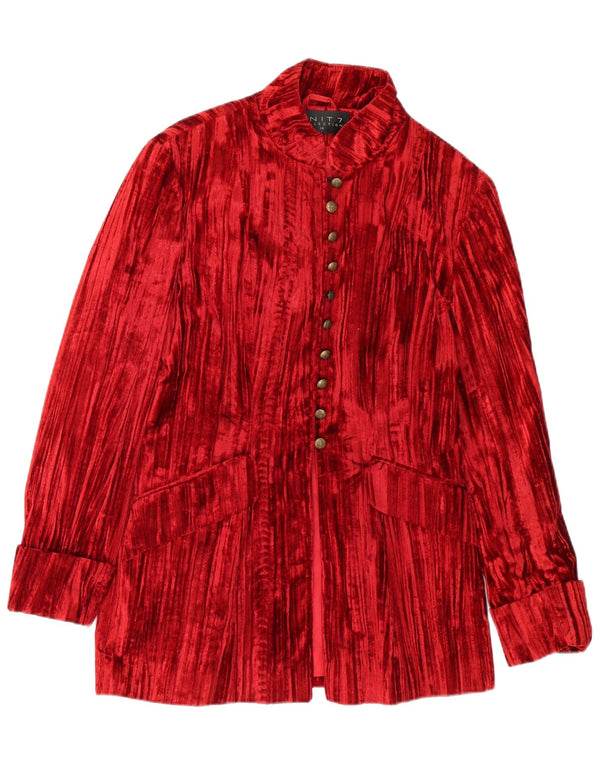 Giacca blazer in velluto da donna vintage UK 14 poliestere rosso medio