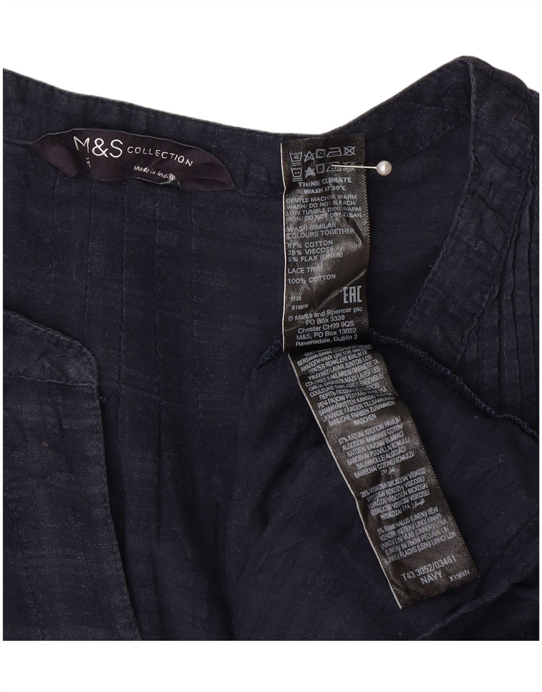 Top camicetta manica 3/4 da donna Marks & Spencer UK 24 4XL blu navy a quadri