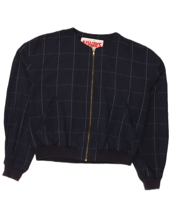 Giubbotto bomber vintage da donna IT 52 2XL viscosa a quadri blu navy
