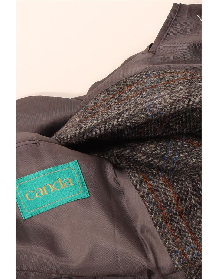 CANDA Mens 2 Button Blazer Jacket UK 42 XL Grey Check Virgin Wool