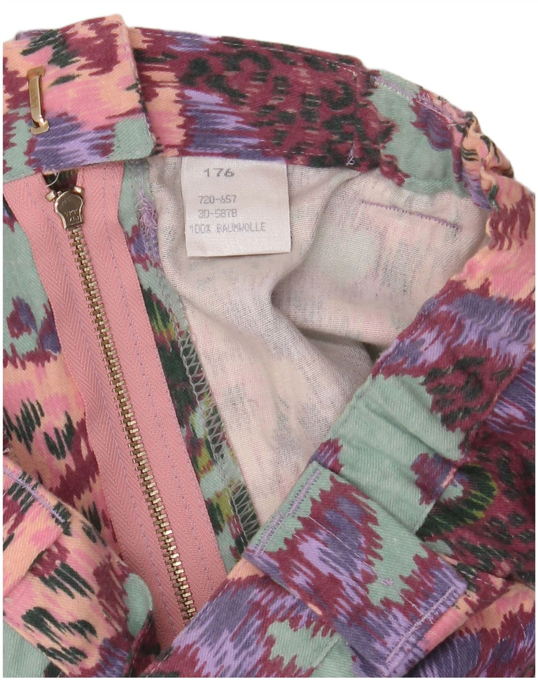 Gonna dritta a vita alta da donna VINTAGE W28 in cotone floreale verde medio