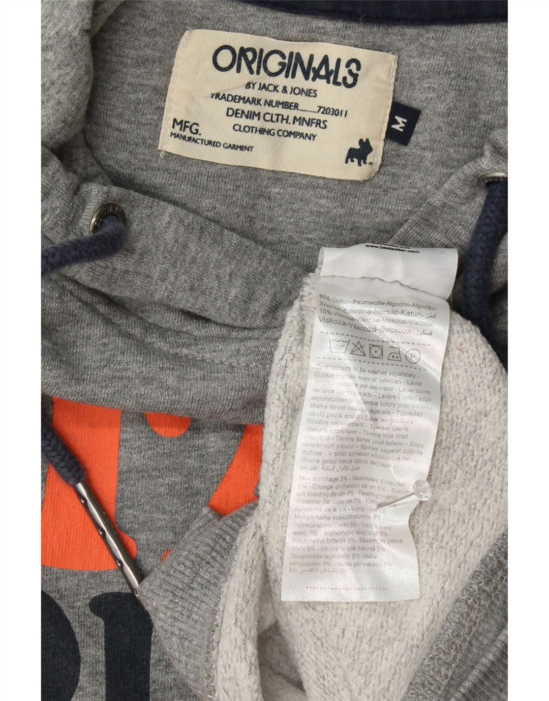 JACK & JONES Mens Graphic Hoodie Jumper Medium Grey Cotton Vintage Jack & Jones and Second-Hand Jack & Jones from Messina Hembry 